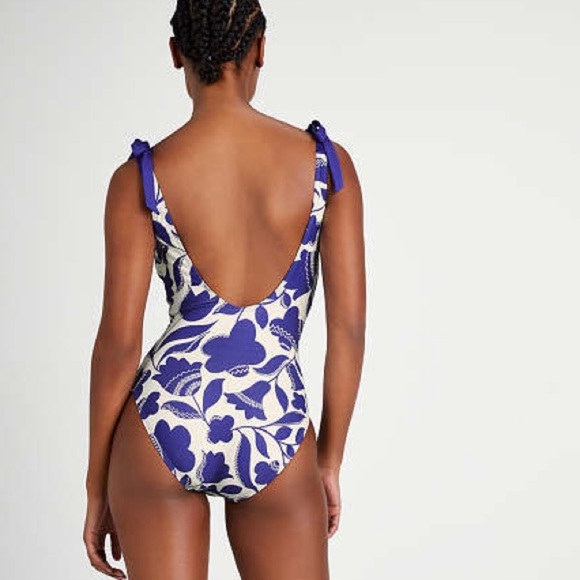 Kate Spade | Zigzag Floral Bow-Strap V-Neck One-Piece Swimsuit - Picture 3 of 9